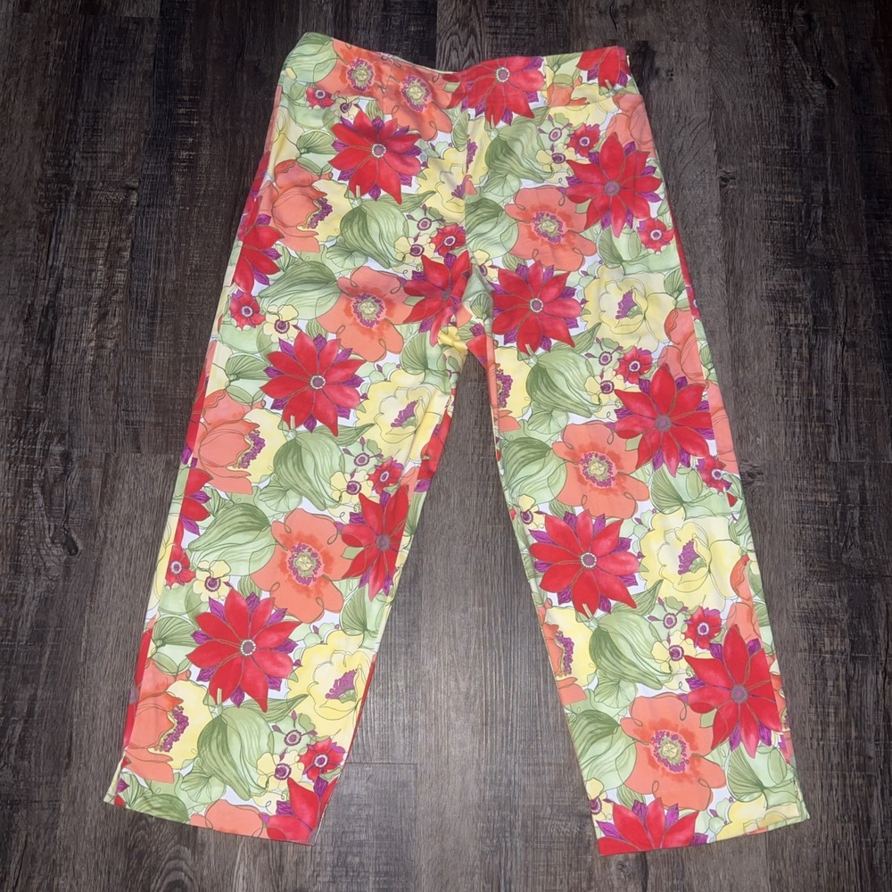 VTG Talbots~sz 16~Women's Floral Straight Leg Cropped Pants Multicolor Bright